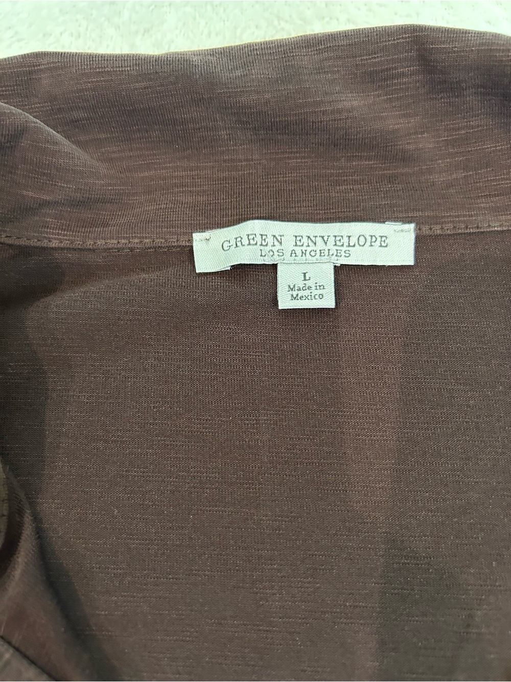 Green Envelope Brown Collared Button Top - Picture 4 of 4